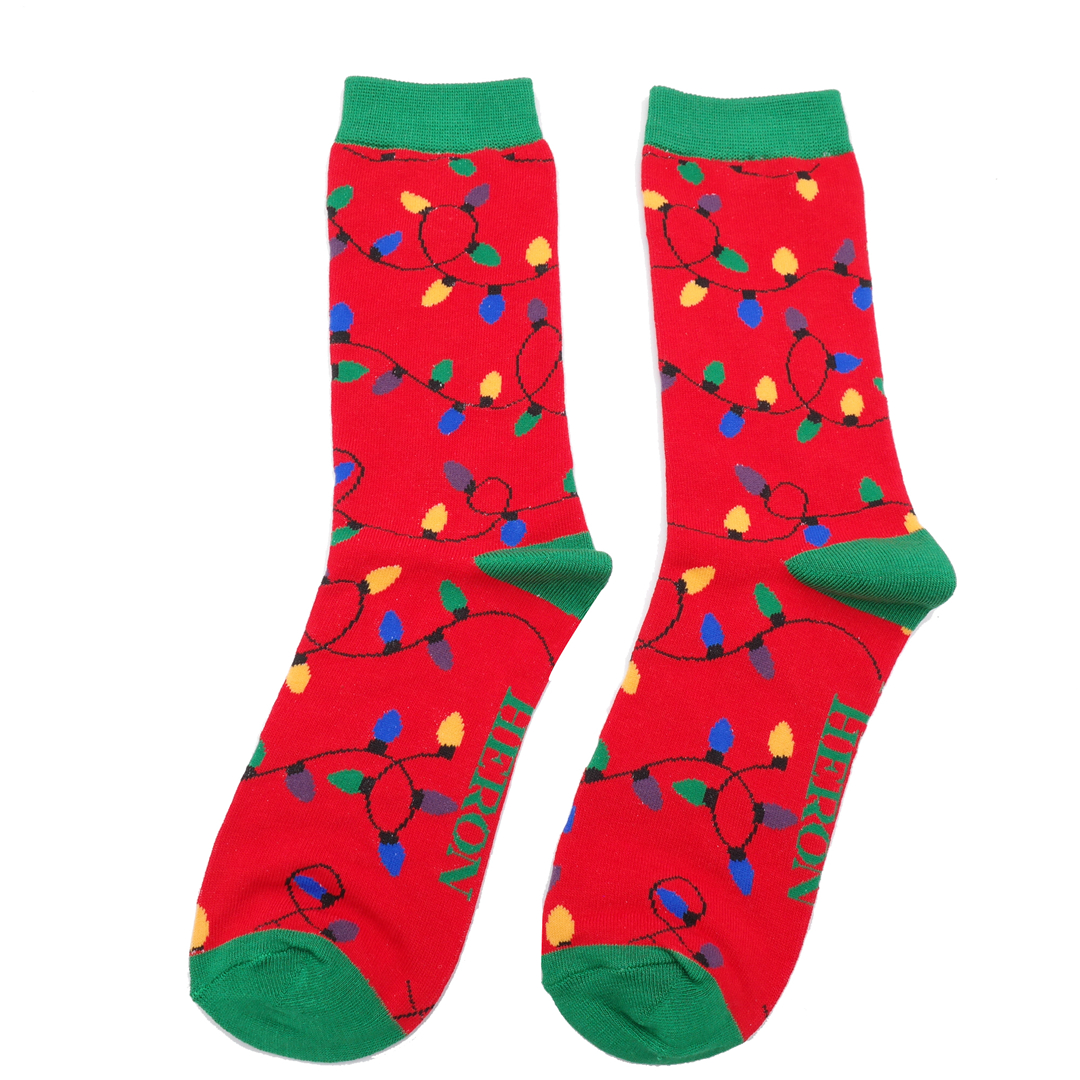 Men's Christmas Lights Socks Red - Miss Sparrow