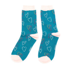 Sketch Hearts Socks Teal - Miss Sparrow