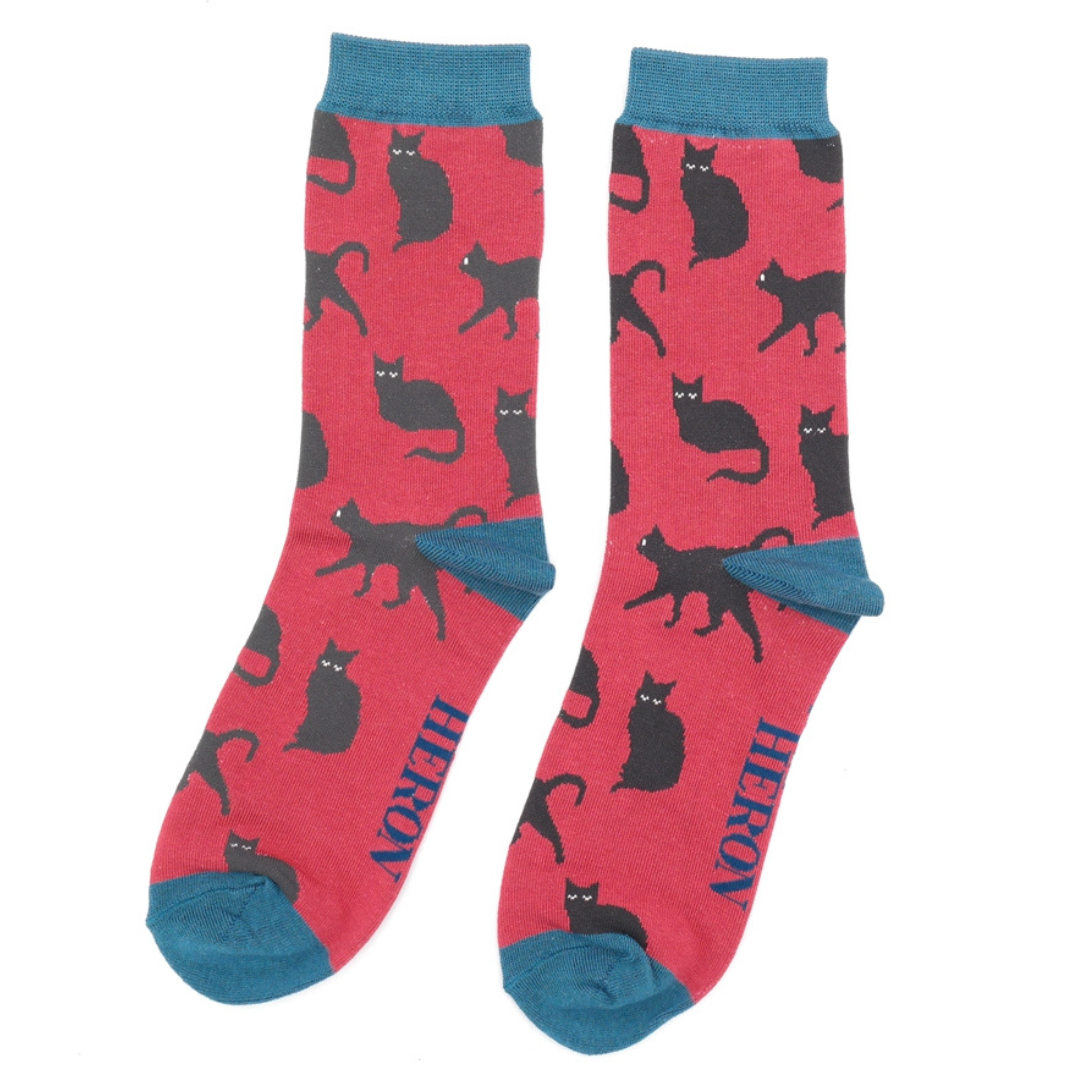 Men's Cute Cats Socks Oxblood - Miss Sparrow