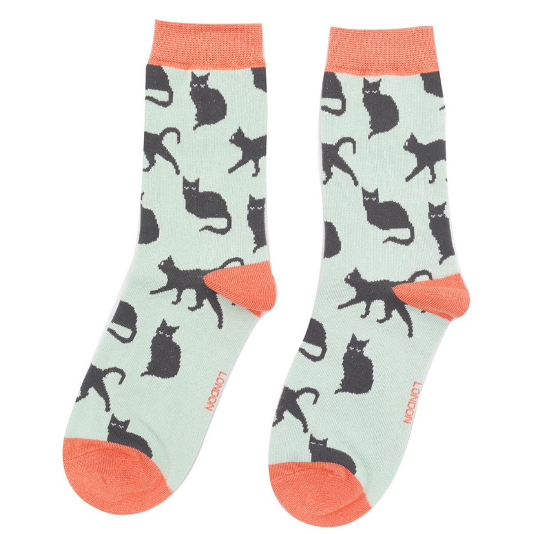 Cute Cats Socks Duck Egg - Miss Sparrow
