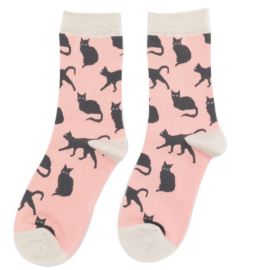 Cute Cats Socks Dusky Pink - Miss Sparrow