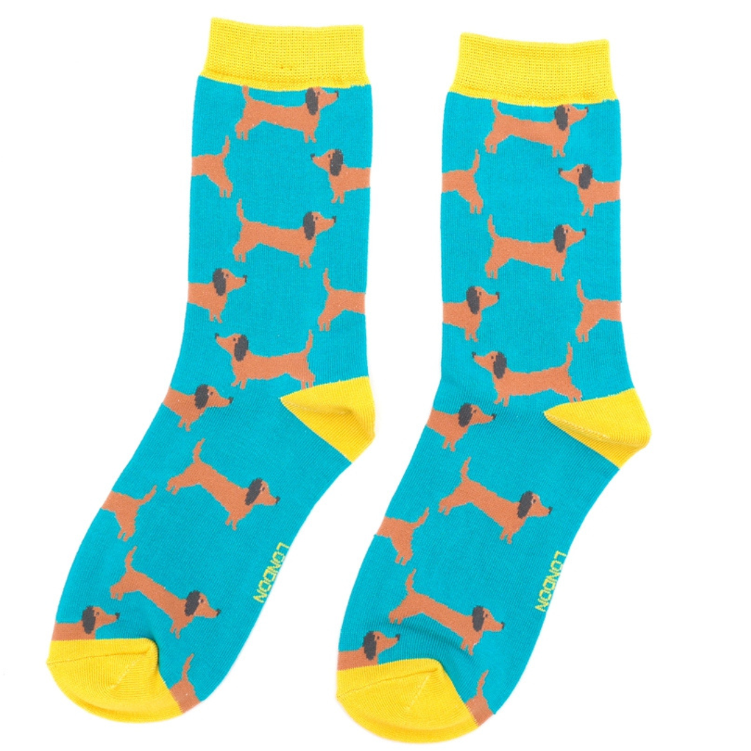 Sausage Dogs Socks Turquoise - Miss Sparrow