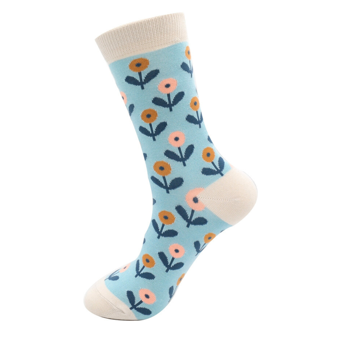 Fun Floral Socks Duck Egg - Miss Sparrow
