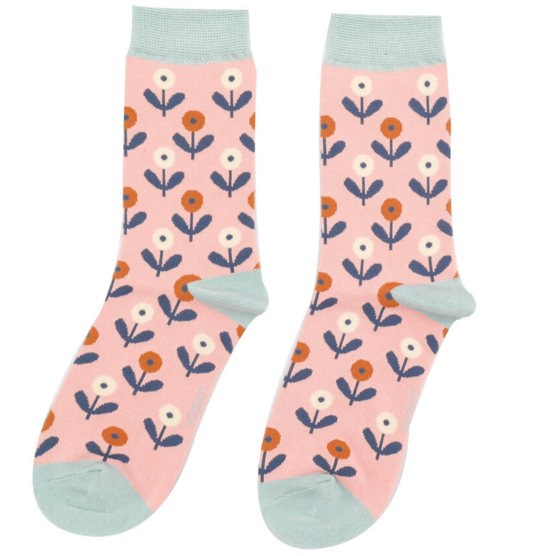 Fun Floral Socks Dusky Pink - Miss Sparrow