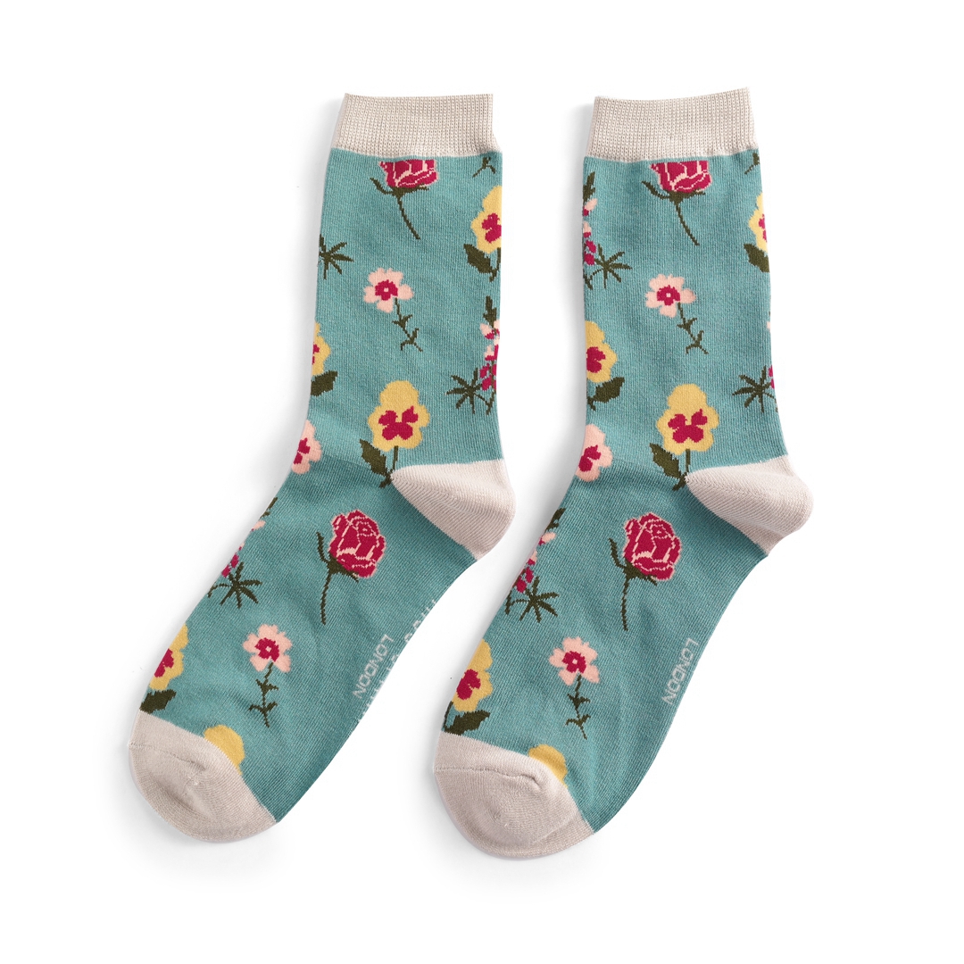 Botany Study Socks Teal - Miss Sparrow