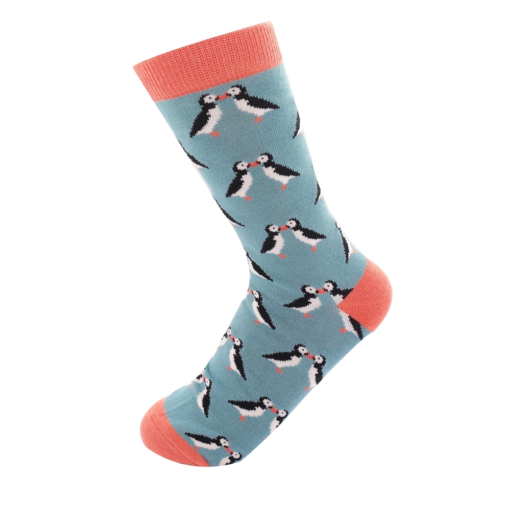 Kissing Puffins Socks Duck Egg - Miss Sparrow