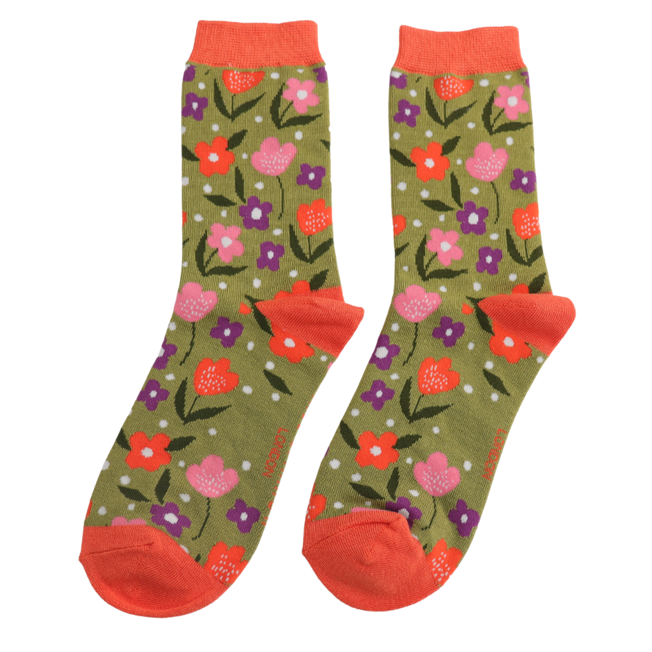 Floral Feet Socks Olive